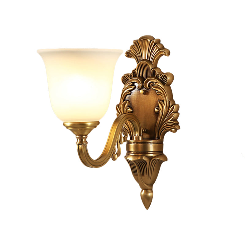 Traditional Style Gold Wall Mounted Sconce Lamp For Bedroom With Milky Glass Shade