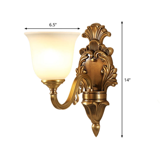 Traditional Style Gold Wall Mounted Sconce Lamp For Bedroom With Milky Glass Shade