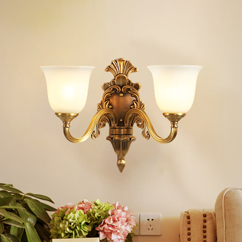 Traditional Style Gold Wall Mounted Sconce Lamp For Bedroom With Milky Glass Shade