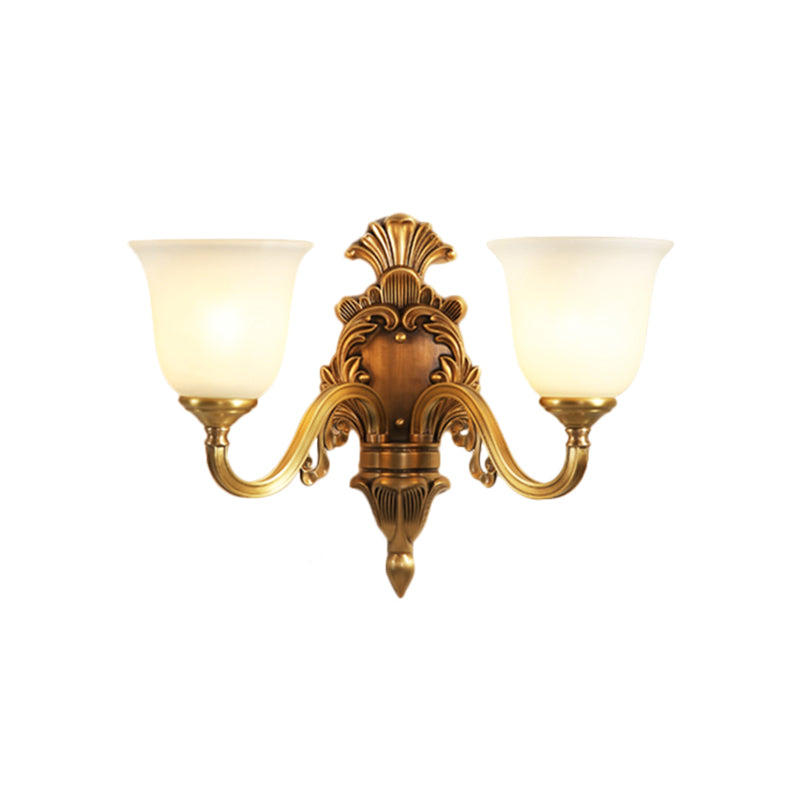 Traditional Style Gold Wall Mounted Sconce Lamp For Bedroom With Milky Glass Shade