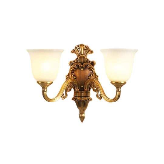 Traditional Style Gold Wall Mounted Sconce Lamp For Bedroom With Milky Glass Shade