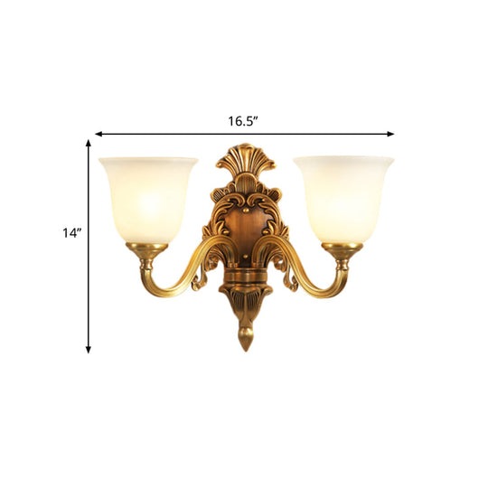 Traditional Style Gold Wall Mounted Sconce Lamp For Bedroom With Milky Glass Shade