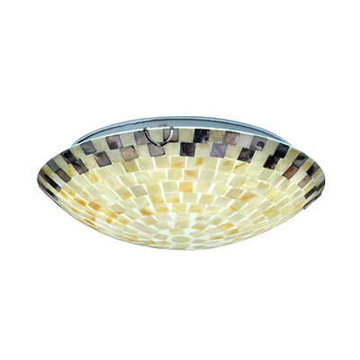 Vintage Mosaic Glass Flush Mount Ceiling Light - Beige Bowl, 1 Bulb, 12"/16"/19.5" Wide - Ideal for Dining Room