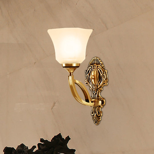 Golden Metal Wall Sconce With Opal Glass Shade - Modern Style Bell Design 1/2-Light Fixture 1 / Gold