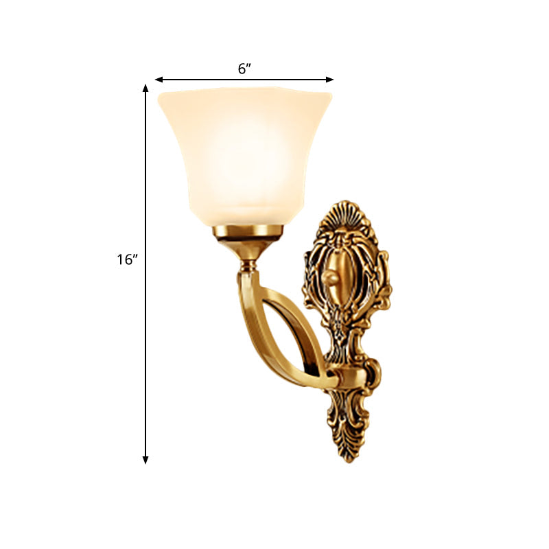 Golden Metal Wall Sconce With Opal Glass Shade - Modern Style Bell Design 1/2-Light Fixture