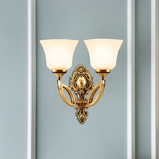 Golden Metal Wall Sconce With Opal Glass Shade - Modern Style Bell Design 1/2-Light Fixture