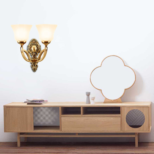 Golden Metal Wall Sconce With Opal Glass Shade - Modern Style Bell Design 1/2-Light Fixture