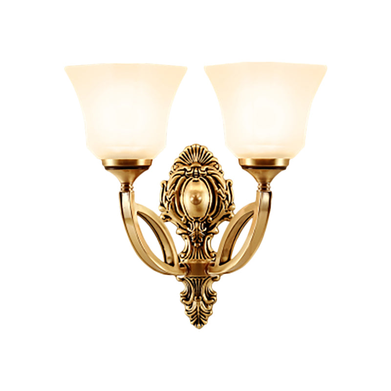 Golden Metal Wall Sconce With Opal Glass Shade - Modern Style Bell Design 1/2-Light Fixture