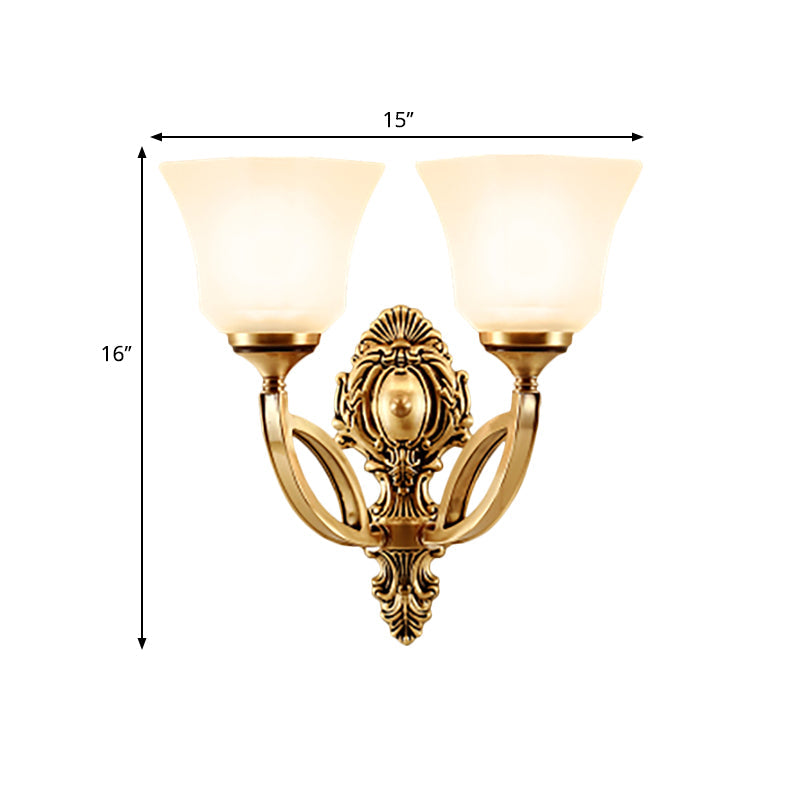 Golden Metal Wall Sconce With Opal Glass Shade - Modern Style Bell Design 1/2-Light Fixture