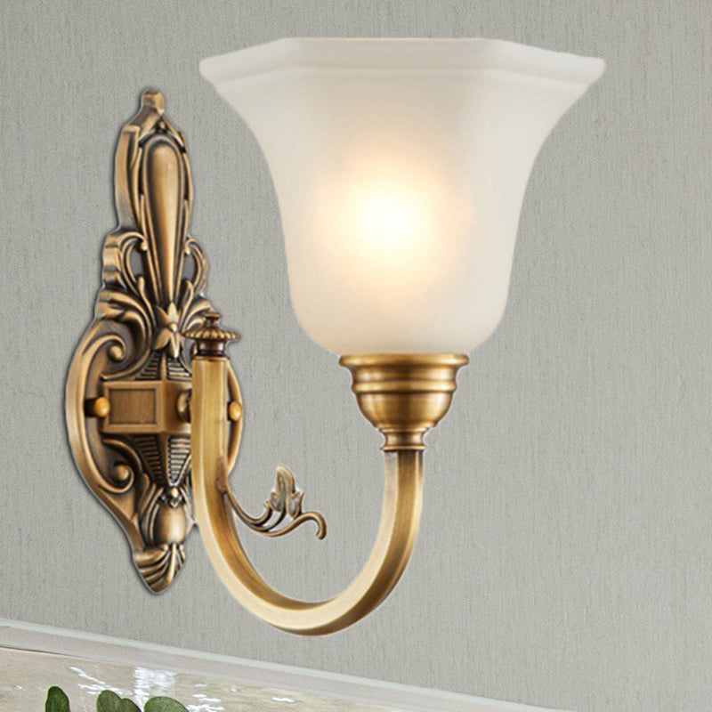 Vintage Wall Sconce Lamp With White Glass Shade & Brass Metallic Finish