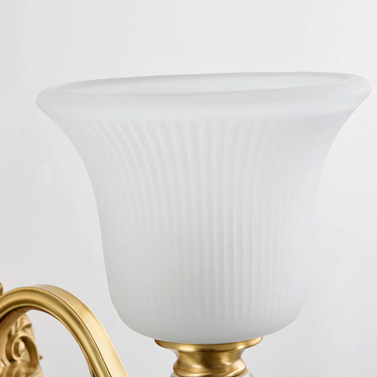 Golden Curved Arm Bell Wall Light With Frosted Glass And Ceramic Deco - Modern Style