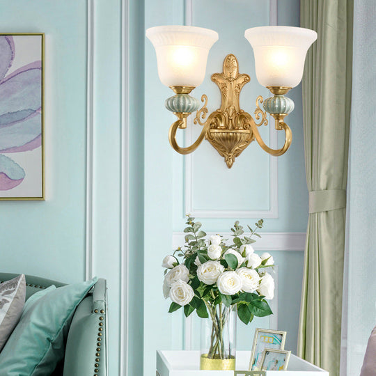 Stylish Half-Head Wall Sconce With Opal Glass Bell Shade - Ideal For Modern Living Rooms