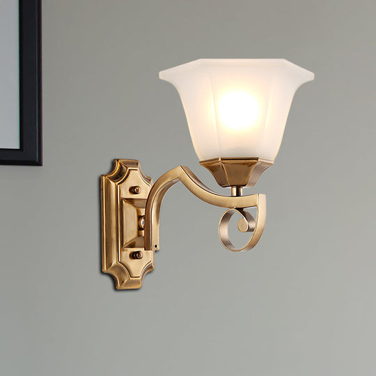 Modern Floral Corridor Wall Sconce With Opal Glass And Gold Metallic Finish 1 /