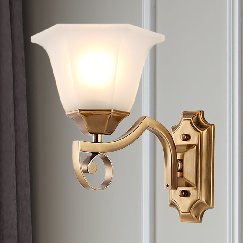 Modern Floral Corridor Wall Sconce With Opal Glass And Gold Metallic Finish