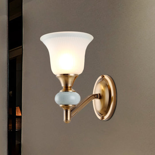 Vintage Brass Wall Light With Frosted Glass Bell Shade Half-Head Lighting For Bedroom 1 /