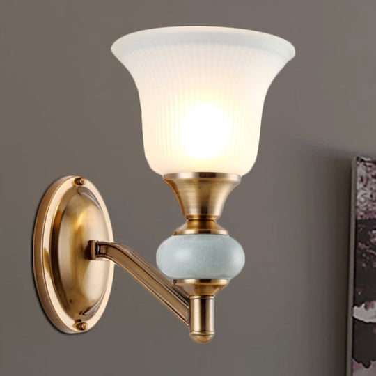 Vintage Brass Wall Light With Frosted Glass Bell Shade Half-Head Lighting For Bedroom