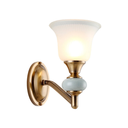 Vintage Brass Wall Light With Frosted Glass Bell Shade Half-Head Lighting For Bedroom