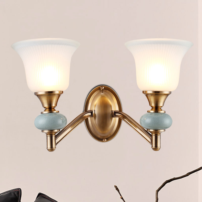 Vintage Brass Wall Light With Frosted Glass Bell Shade Half-Head Lighting For Bedroom 2 /