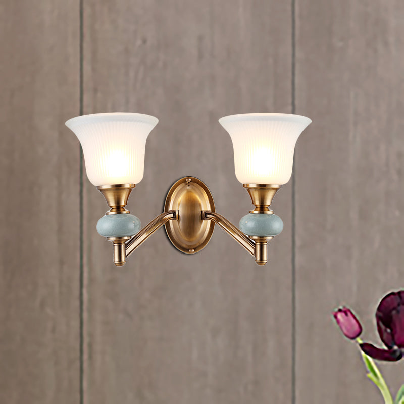 Vintage Brass Wall Light With Frosted Glass Bell Shade Half-Head Lighting For Bedroom