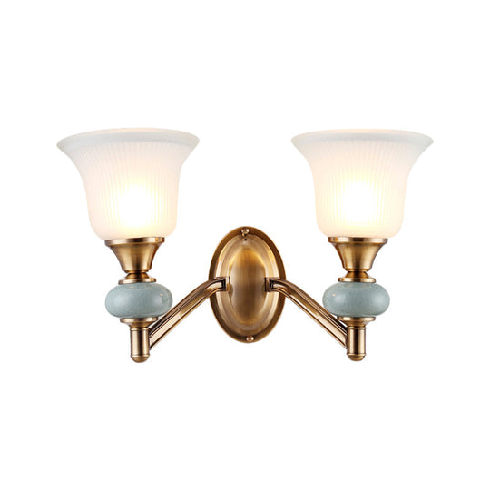 Vintage Brass Wall Light With Frosted Glass Bell Shade Half-Head Lighting For Bedroom