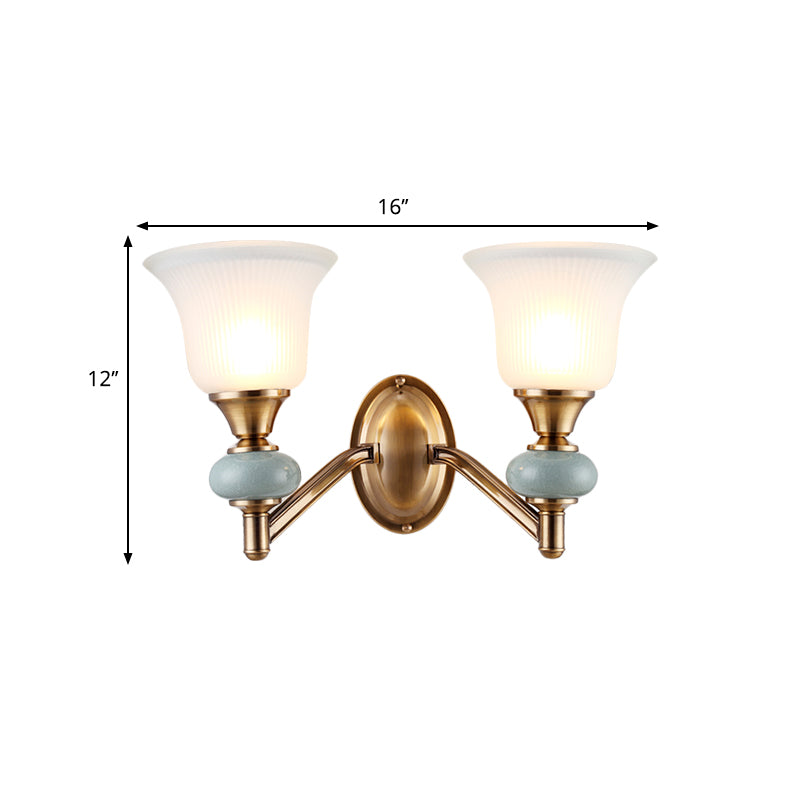 Vintage Brass Wall Light With Frosted Glass Bell Shade Half-Head Lighting For Bedroom