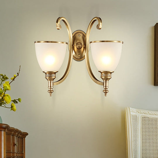 Colonial Style Metal Curved Wall Sconce With Opal Glass Shade - 1/2-Light Bedroom Gold Lighting