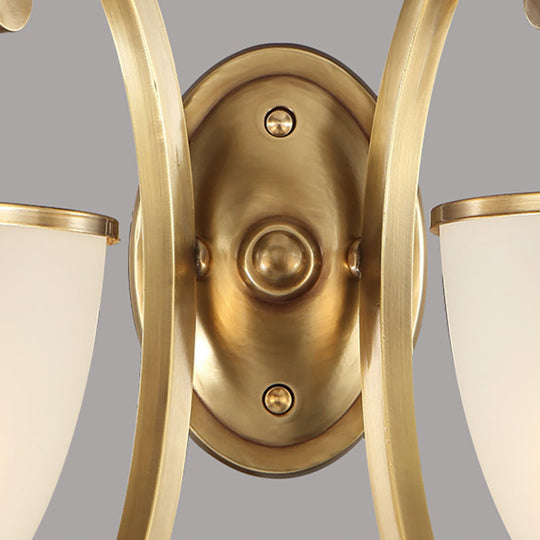 Colonial Style Metal Curved Wall Sconce With Opal Glass Shade - 1/2-Light Bedroom Gold Lighting