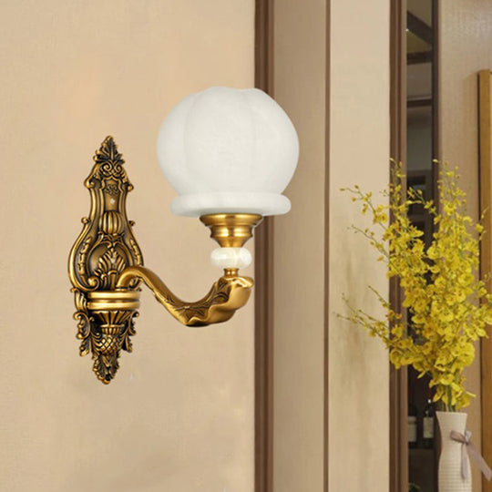 Vintage Cream Glass Wall Sconce: Stylish And Elegant 1/2-Bulb Brass Lamp For Living Room