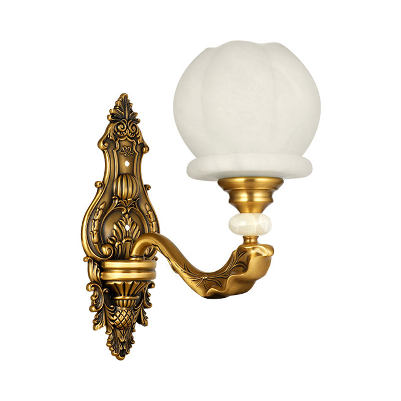 Vintage Cream Glass Wall Sconce: Stylish And Elegant 1/2-Bulb Brass Lamp For Living Room