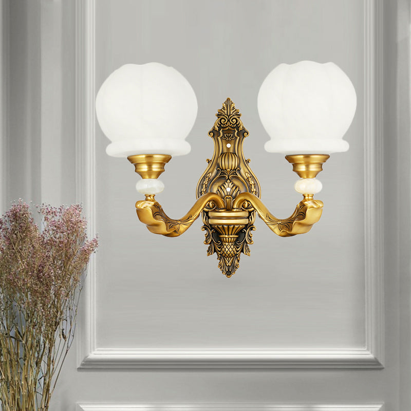 Vintage Cream Glass Wall Sconce: Stylish And Elegant 1/2-Bulb Brass Lamp For Living Room 2 /