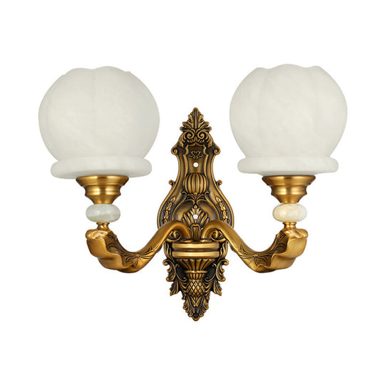 Vintage Cream Glass Wall Sconce: Stylish And Elegant 1/2-Bulb Brass Lamp For Living Room