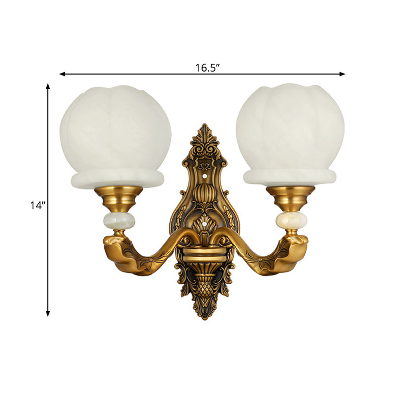 Vintage Cream Glass Wall Sconce: Stylish And Elegant 1/2-Bulb Brass Lamp For Living Room