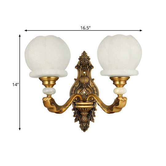 Vintage Cream Glass Wall Sconce: Stylish And Elegant 1/2-Bulb Brass Lamp For Living Room