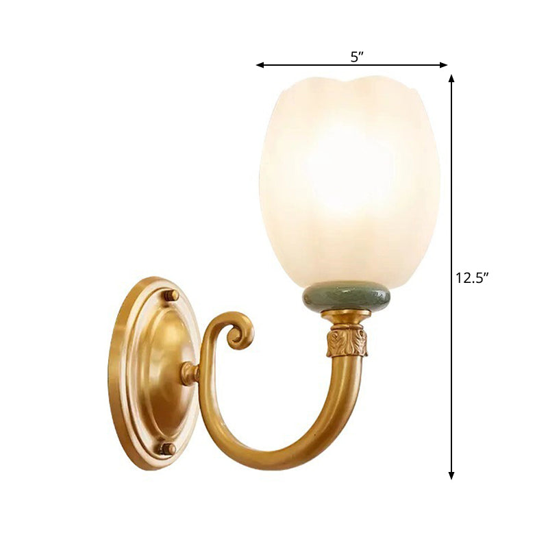 Opaline Glass Petal Wall Lamp: Vintage 1/2-Light Sconce In Brass For Living Room