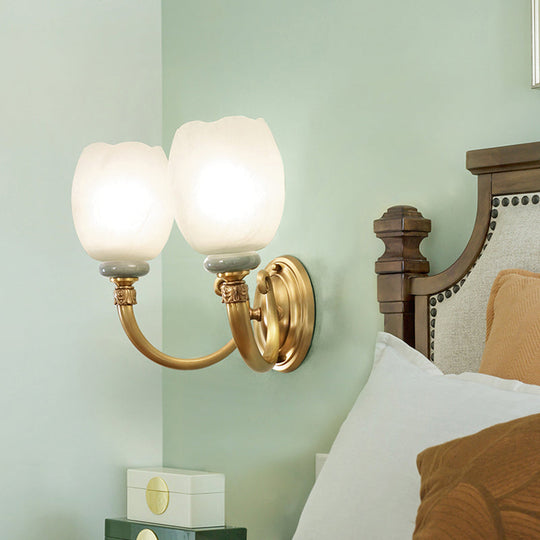 Opaline Glass Petal Wall Lamp: Vintage 1/2-Light Sconce In Brass For Living Room