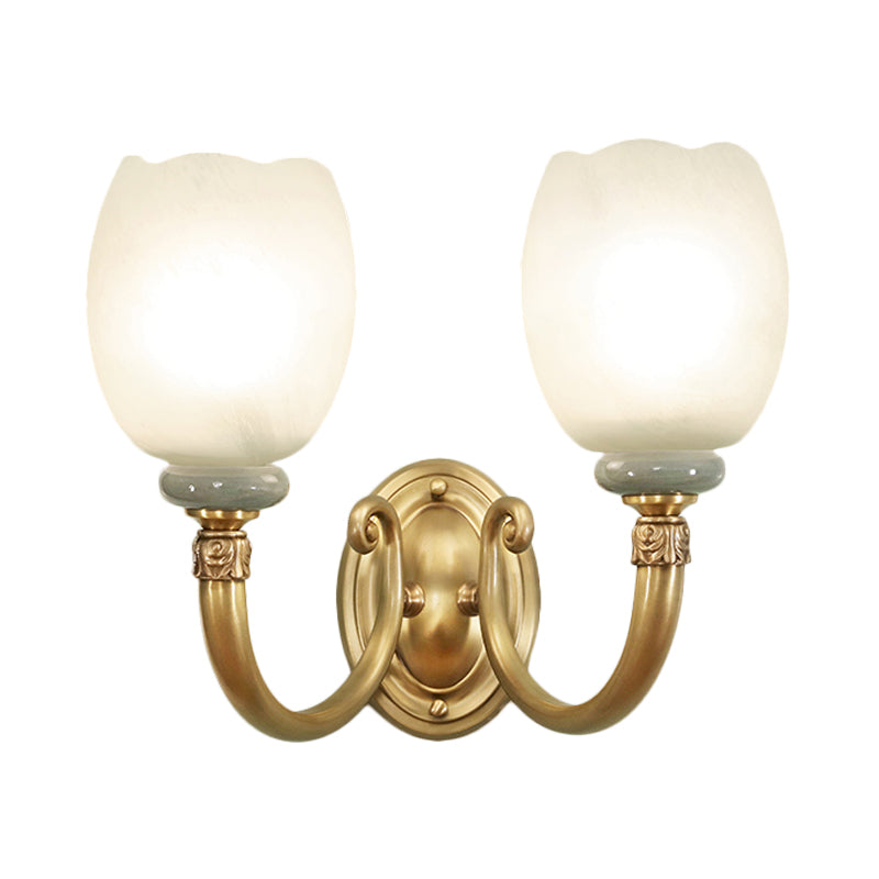 Opaline Glass Petal Wall Lamp: Vintage 1/2-Light Sconce In Brass For Living Room