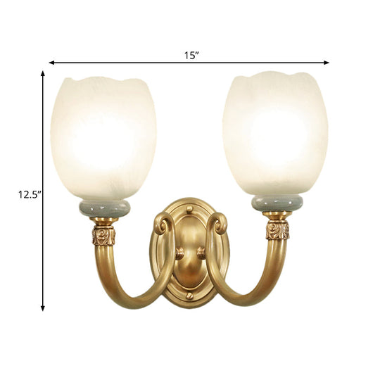 Opaline Glass Petal Wall Lamp: Vintage 1/2-Light Sconce In Brass For Living Room