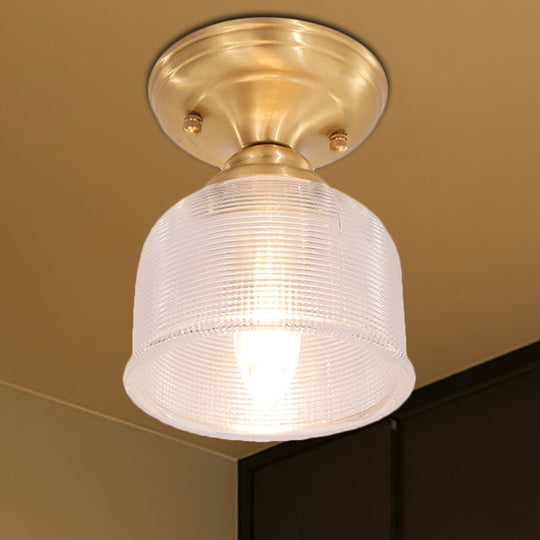 Brass Prismatic Glass Dome/Cone/Barn Flush Mount Light Fixture - Colonial Style, 1 Head Porch Lighting, 6"/7.5"/11" W