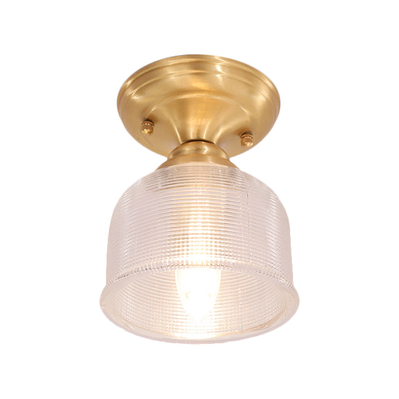 Brass Prismatic Glass Dome/Cone/Barn Flush Mount Light Fixture - Colonial Style, 1 Head Porch Lighting, 6"/7.5"/11" W