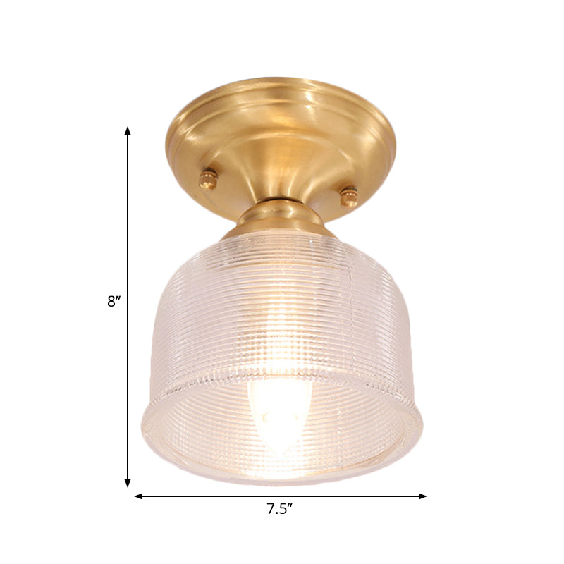 Brass Prismatic Glass Dome/Cone/Barn Flush Mount Light Fixture - Colonial Style, 1 Head Porch Lighting, 6"/7.5"/11" W