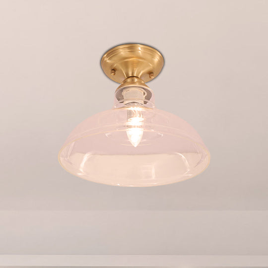 Brass Prismatic Glass Dome/Cone/Barn Flush Mount Light Fixture - Colonial Style, 1 Head Porch Lighting, 6"/7.5"/11" W