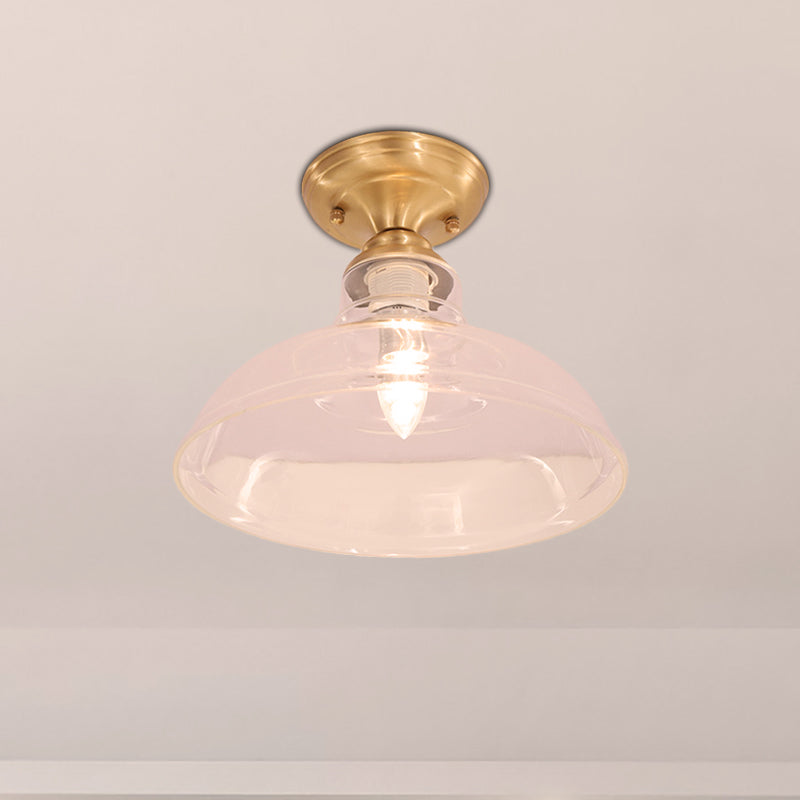 Brass Prismatic Glass Dome/Cone/Barn Flush Mount Light Fixture - Colonial Style 1 Head Porch