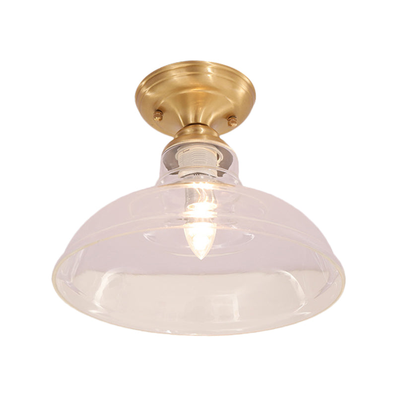 Brass Prismatic Glass Dome/Cone/Barn Flush Mount Light Fixture - Colonial Style, 1 Head Porch Lighting, 6"/7.5"/11" W