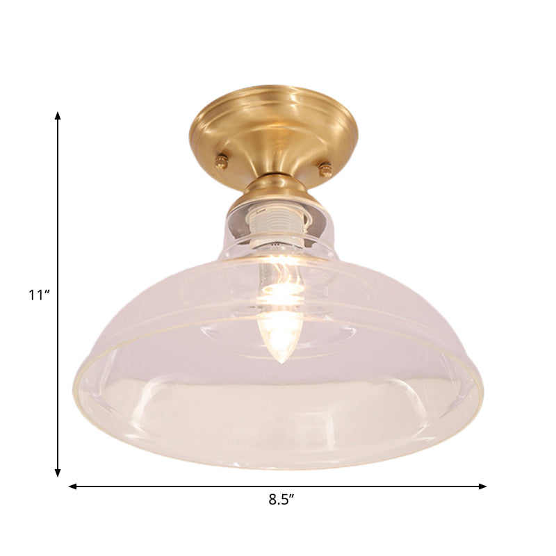 Brass Prismatic Glass Dome/Cone/Barn Flush Mount Light Fixture - Colonial Style, 1 Head Porch Lighting, 6"/7.5"/11" W