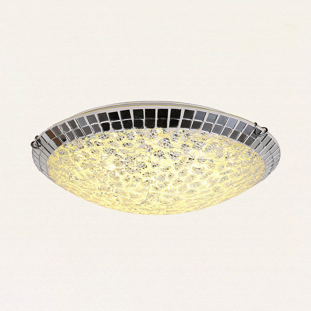 Vintage Stained Glass Flush Mount Ceiling Light - Crackled Bowl Shape - 12"/16" Wide - Clear Fixture