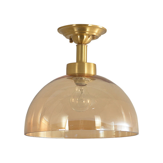 Colonial Dome Ceiling Light Fixture - Brass Semi Mount With Amber Glass For Hallway