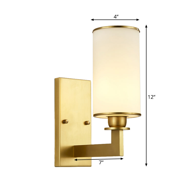 Modern Cylinder Wall Lamp 1/2-Head Frosted Glass Fixture In Brass For Living Room - Modernism Style