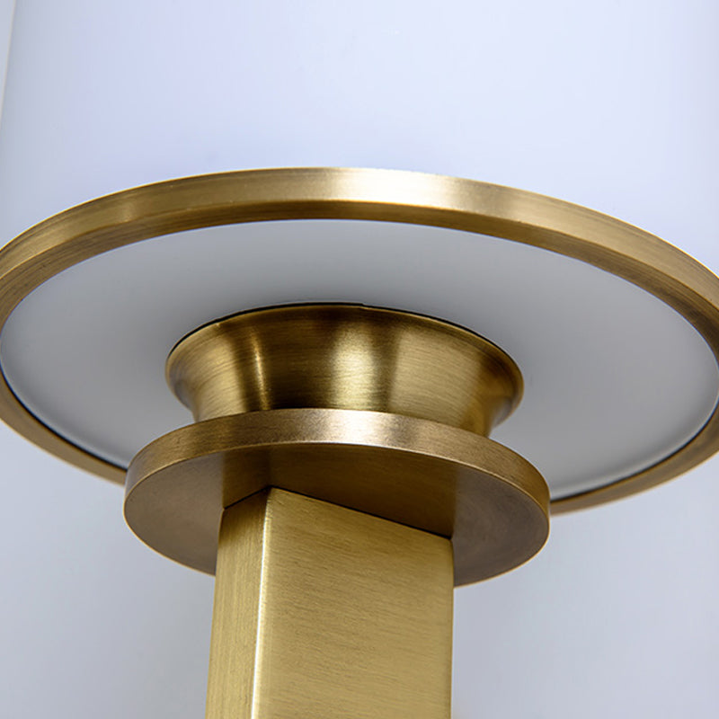 Modern Cylinder Wall Lamp 1/2-Head Frosted Glass Fixture In Brass For Living Room - Modernism Style