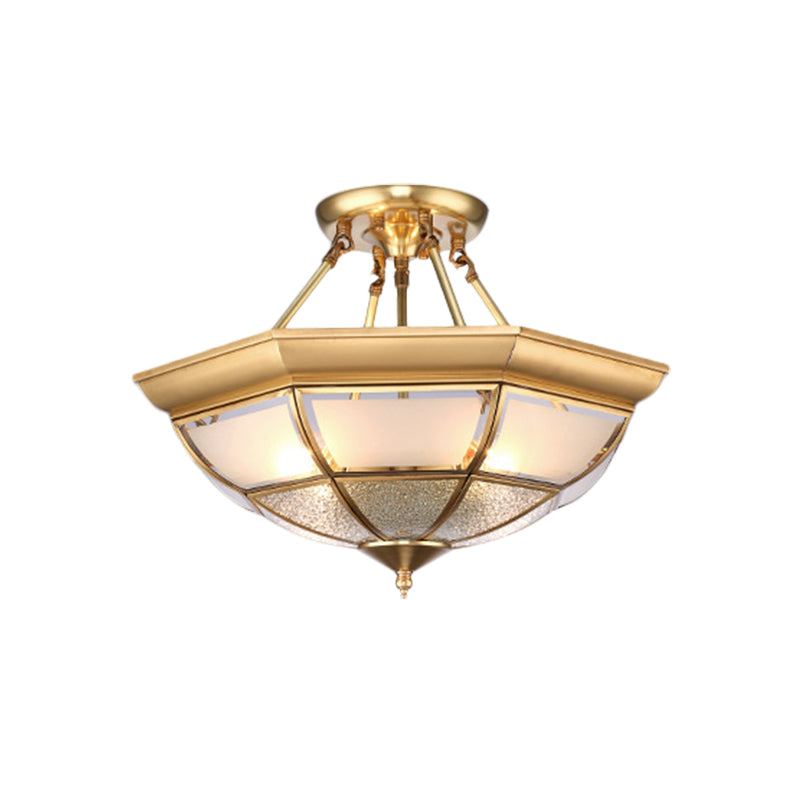 Colonial Brass Semi-Flush Ceiling Light with Curved Frosted Glass Dome - 4 Lights | 14"/16" Wide - Ideal for Living Room