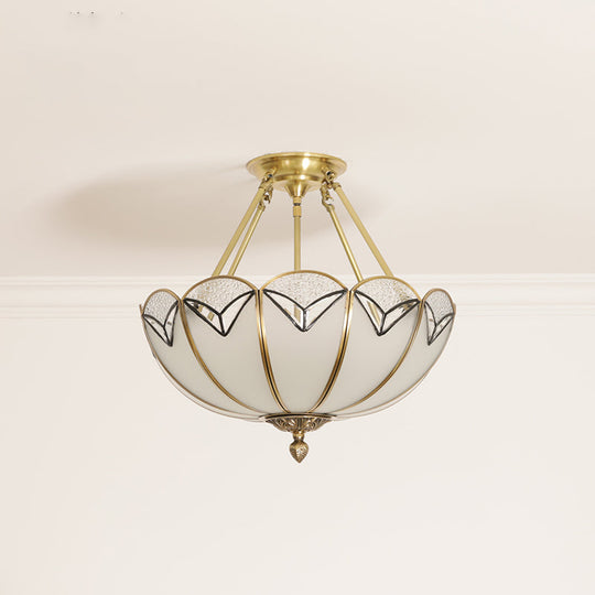 Scallop Flush Mount Ceiling Lighting - Set of 3 Bulbs with Colonial White Finish and Satin Opal Glass